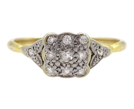 Early 20th century 9ct gold old cut diamond ring, with diamond set shouldersCondition Report:Approx 2.25gm, size R, max depth