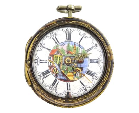 George III silver pair cased verge fusee pocket watch by Stoakes, London, No. 20815, square baluster pillars, pierced and eng