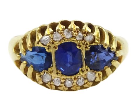 Edwardian 18ct gold two stone sapphire, blue paste stone and diamond cluster ring, Chester 1905Condition Report:Approx 3.65gm