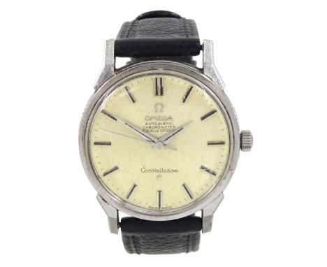 Omega Constellation gentleman's chronometer stainless steel automatic wristwatch, Ref. 167.005, Serial No. 24415006, on black
