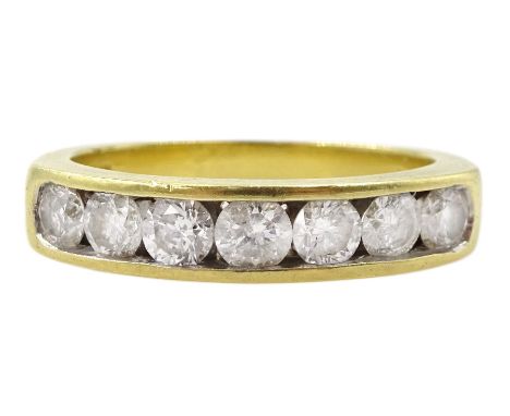 18ct gold channel set seven stone round brilliant cut diamond half eternity ring, hallmarked, total diamond weight 1.00 carat