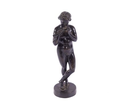 FRENCH SCHOOL, NINETEENTH-CENTURYBronze sculpture of a classical figure playing a flute30 cm. high