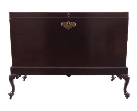 EIGHTEENTH-CENTURY MAHOGANY SILVER TRUNK ON STAND, CIRCA 1780the rectangular caddy moulded top opening to a storage interior,