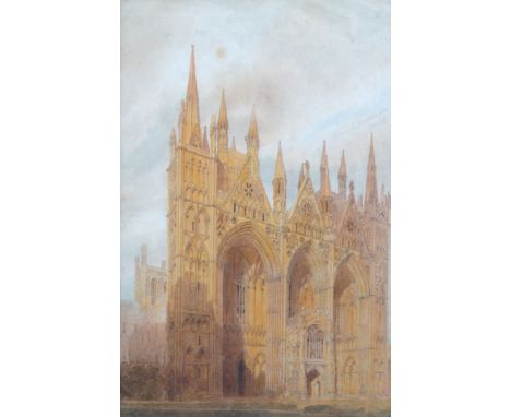 RICHARD CATTERMOLE (ENGLISH, 1795-1858)Peterborough Cathedral. The west frontWatercolourSigned on the reverse and further sig