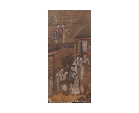 CHINESE SCHOOL, EIGHTEENTH-CENTURYFigures playing games in an interiorPen, ink and gouache80 x 39 cm.