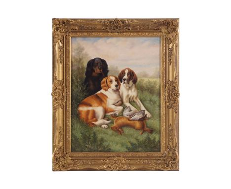 R. HORTON, LATE TWENTIETH-CENTURYHunting dogsOil on canvasSigned48 x 38 cm.
