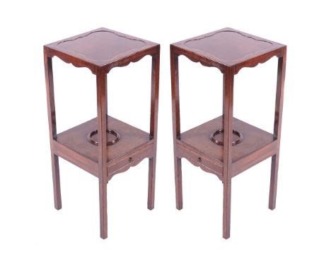 PAIR OF GEORGE III PERIOD MAHOGANY BEDSIDE PEDESTALS, CIRCA 1780each with a square panelled top, raised on square chamfered l