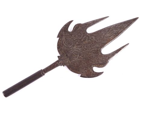 17/18 CENTURY PERSIAN TRIDENT SPEARdecorated with Islamic symbols37 cm. high