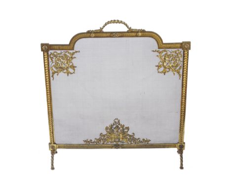 19TH CENTURY FRENCH ARMORIAL FIRE SCREEN with cherub decoration raised on scroll ends80 cm. high; 76 cm. wide