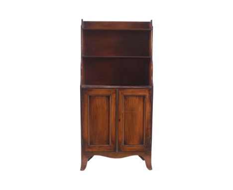 SMALL NINETEENTH-CENTURY MAHOGANY WATERFALL FRONT BOOKCASEof open shelves, above two panelled doors, raised on bracket feet52