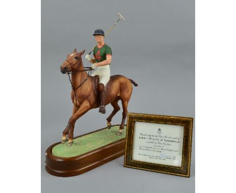 A ROYAL WORCESTER LIMITED EDITION MODEL OF H.R.H THE DUKE OF EDINBURGH BY DORIS LINDER, No.549/750, printed marks with a wood