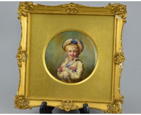 A ROYAL WORCESTER HAND PAINTED PLAQUE, 'The Fair Haired Child After Fragonard', signed H. Ayrton, gilt printed mark, date cyp