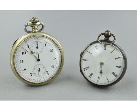 A SILVER VERGE POCKET WATCH BY STYLE, LONDON, and nickel cased chronograph triple action Swiss pocket watch (2)