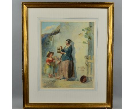 PAUL FALCONER POOLE (BRITISH 1807-1897), The Bird Cage, country family of mother and two young children looking at their pet,