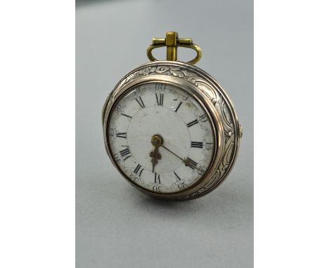 A SILVER PAIR CASED VERGE POCKET WATCH BY TARTS LONDON, case with later brass pendant and bow and soft solder to repair, move