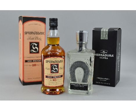 A BOTTLE OF SPRINGBANK CAMPBELTOWN SINGLE MALT WHISKY, 100% proof, aged 10 years, 57% vol, boxed, together with a bottle of H