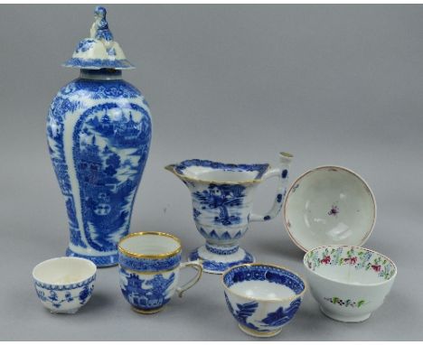 A GROUP OF LATE 18TH AND EARLY 19TH CENTURY CHINESE, ENGLISH AND CONTINENTAL CERAMICS, comprising blue and white and enamelle