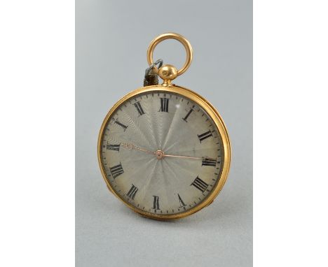 AN 18K SWISS CYLINDER POCKET WATCH, with silver engine turned dial, the movement with cylinder cocked movement missing click 