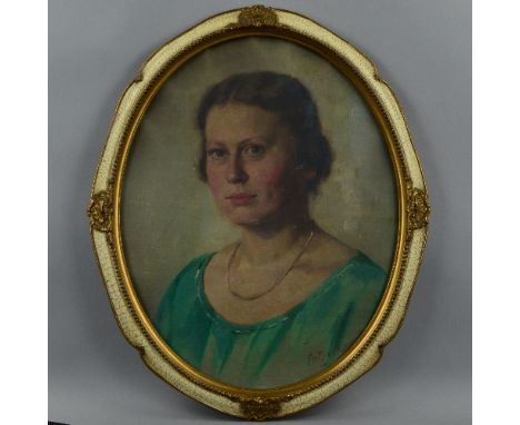 FRITZ VON KAMPTZ (GERMAN 1866-1938), GERTRAUD PLATH, head and shoulders portrait of a lady, oil on canvas laid down on board,