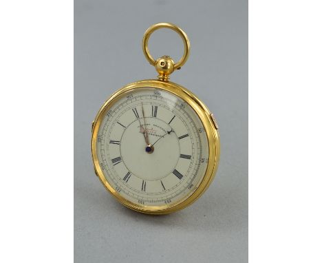 AN 18CT GOLD CASED DOCTOR'S STOP WATCH, fusee movement centre seconds, Chester 1879, 'James Neale', dial approximately 4.8cm,