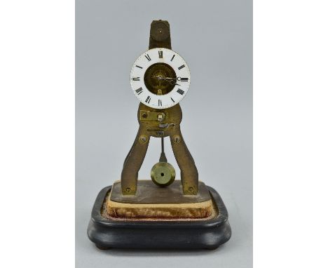 A LATE 19TH CENTURY FRENCH BRASS SKELETON TYPE CLOCK, white enamel chapter ring with Roman numerals named R. HOLT ET CIE A PA