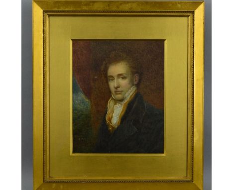 19TH CENTURY BRITISH SCHOOL (INITIALLED S.A.), HEAD AND SHOULDERS PORTRAIT OF AN EARLY 19TH CENTURY GENTLEMAN, watercolour, f