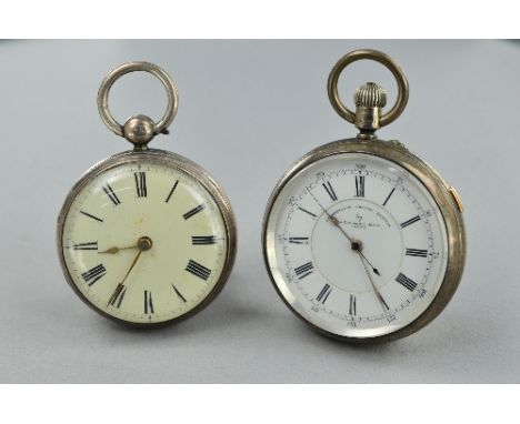 A SILVER FUSEE VERGE OPEN FACE POCKET WATCH BY WILLIAM RUSSELL, and a silver English lever verge doctor's stop watch by Thos 