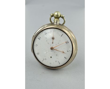 A SILVER PAIR CASED DOCTOR'S STOP WATCH, with cylinder escapement and date, white enamel dial with original hands, outer case