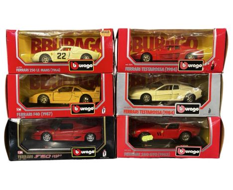 Six boxed Bburago 1:24 scale Ferrari models, to include:1996 250 Le Mans1987 F401984 Testarosa in red1984 Testarosa in white1