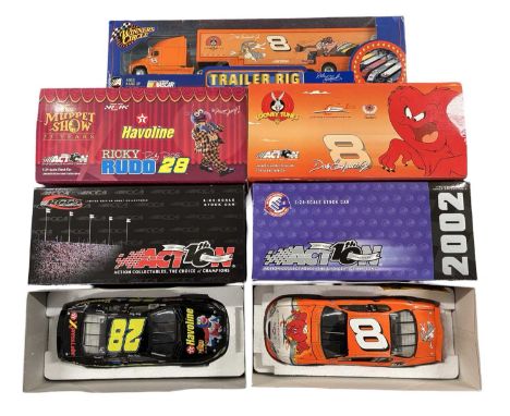 Three boxed 1:24 scale NASCAR models, to include: - Dale Earnhardt #8 Looney Tunes Rematch 2002 Monte Carlo - Ricky Rudd #28 
