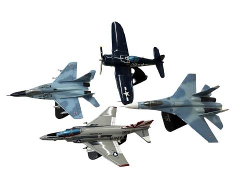 Four large-scale wooden aeroplane models on stands, by Toys and Models Corporation, Phillipines