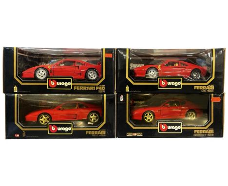 Four boxed Bburago 1:18 scale Ferrari models, to include:1987 F401989 348tb1984 GTO1992 456GT