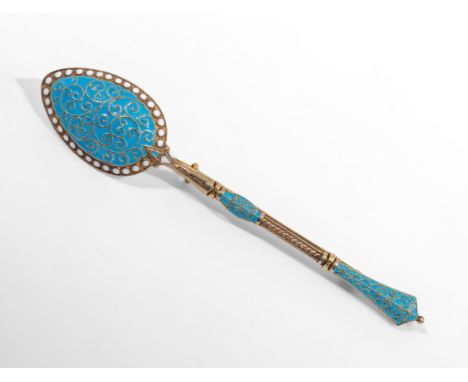 Russian silver gilt and enamel spoon brooch