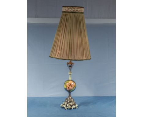 Moorcroft style table lamp and shade, base 40cm total height 80cm
