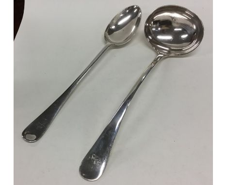 A large silver plated OE pattern basting spoon together with matching ladle. Est. £20 - £30.