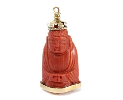 Colgante de Buda. En coral rojo del Mediterráneo engarzado en oro amarillo de 18 k. 6,82 gr. 