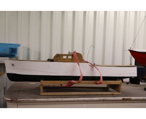 R/c scratch-built boat on wooden plinth approx 41 inches