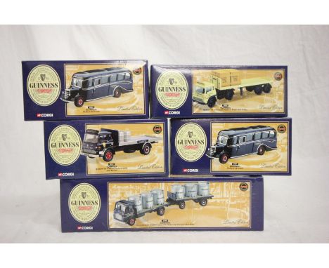 Five Boxed Corgi Guinness 1:50 scale Diecast Ltd edition vehicles to include; 33804 Bedford OB Coach x 2, 23201 Bedford TK 4 