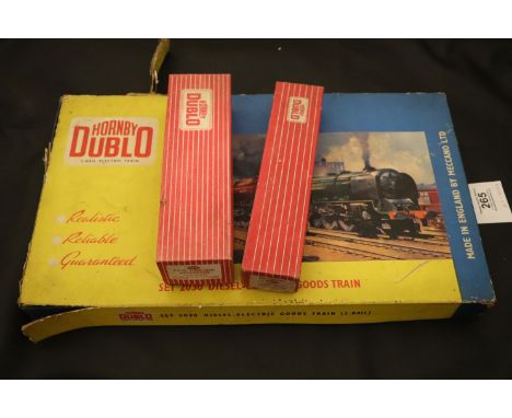 Boxed Hornby Dublo 2030 Diesel Electric Goods Train (2 rail) with engine & 5 trucks plus 2475 TPO Line Side Apparatus and 440
