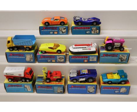 10 Boxed Matchbox 75 Series Superfast models to include 50 Articulated Truck, 33 Datsun 126X in yellow, 63 Freeway Gas Tanker