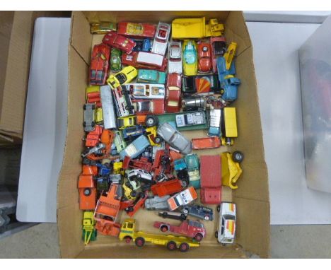 Large tray of mainly early 1970's Playworn Diecast model cars to include Corgi, Lesney, Matchbox, Budgie, Spot On and include