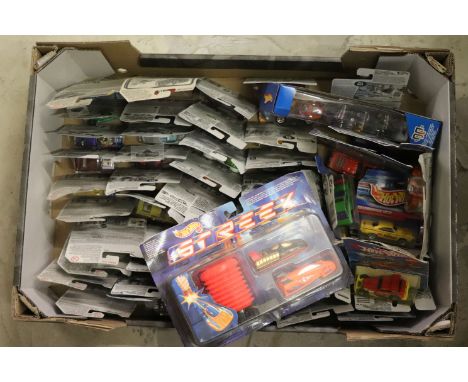 Approx 50 carded diecast Mattel Hot Wheels vehicles including Hot 100 and Acceleracers, plus Streex and Autogrfx sets