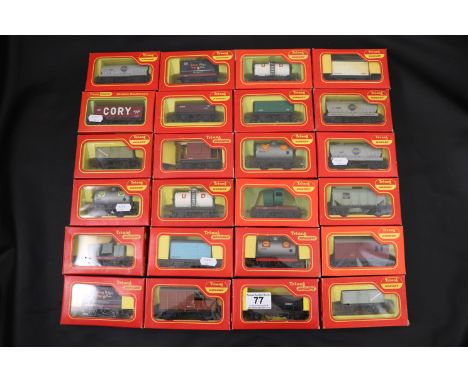 24 Boxed Triang Hornby wagons and trucks to include R561 Triang Container Wagon, R12 BP Tank Wagon, R12 Shell Tank Wagon, R56