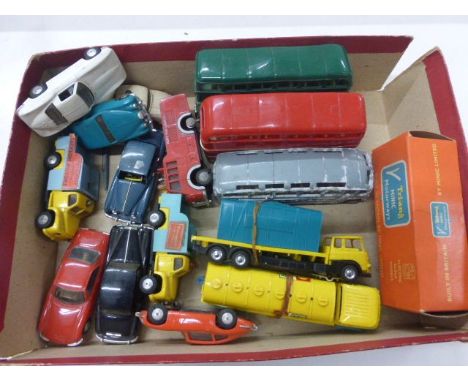 15 Triang Minic Motorways vehicles to include Ferrari in red, Rolls Royce in black, Shell Taker load in blue/yellow, Greenlin