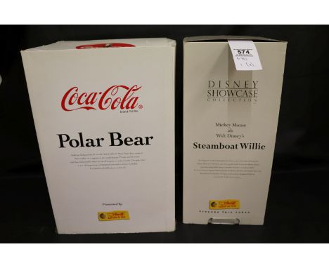 Two boxed Steiff bears, Coca Cola Polar Bear 670336 and Walt Disney Mickey Mouse Steamboat Willie (with steering wheel) 65147