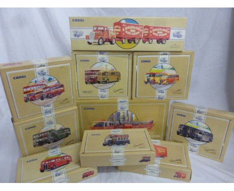 Ten Boxed Corgi Classic Diecast vehicle sets to include Commercials; 97071 The Devon Bus Set 1 AEC Bus 1 AEC Regal, 97063 The