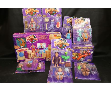 12 Boxed & carded Mattel The Flinstones figures and sets to include Bedrock Playset, Le Saber Tooth 5000, Hard Hat Fred, Bett