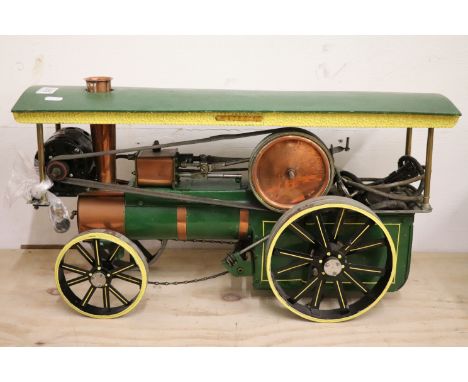 Scratch built steam & eletrical tractor in wood and v=brass, 24" in approximate length, 8.5" in width