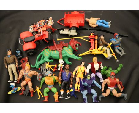 Collection of circa 1980's action figures to include Mattel He-Man Masters of the Universe featuring He-Man, Battle-Cat, Skel