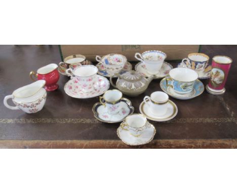 A collection of cups and saucers, together with a Wedgwood tea pot, spill vase etc